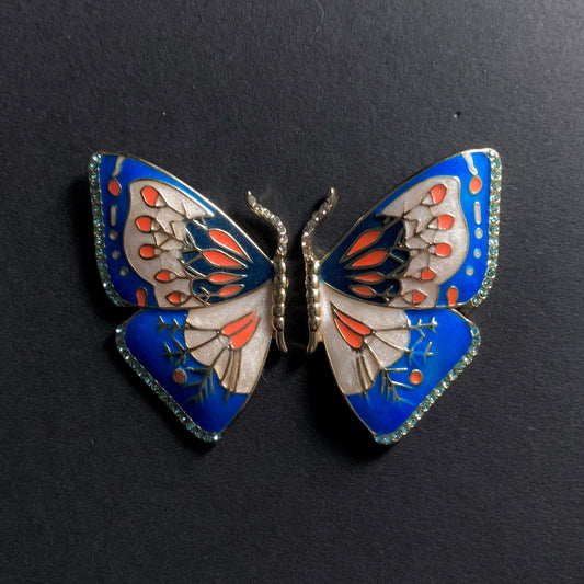 Butterfly Blue & Off-White Cloisonné Enamel Gold Stud Earrings