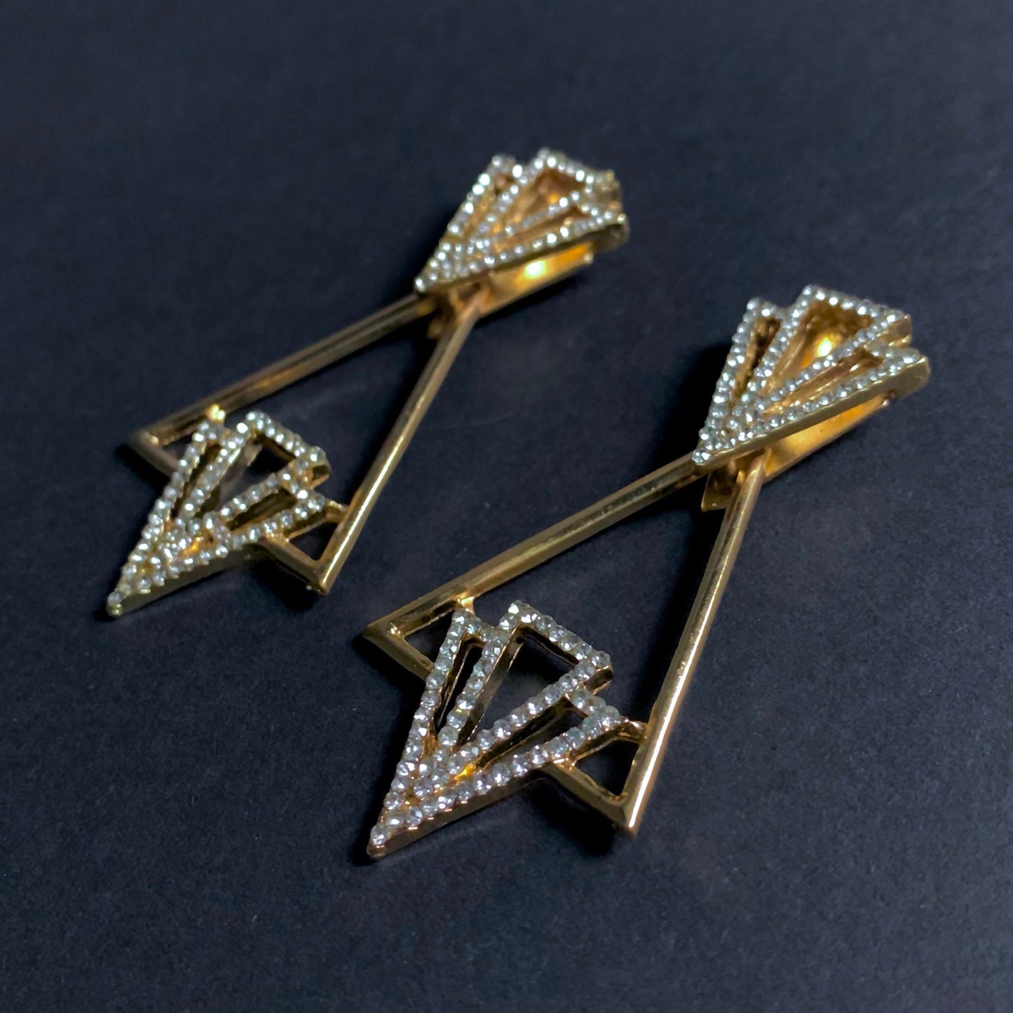 Art Deco Geometric Triangle Gold Earrings