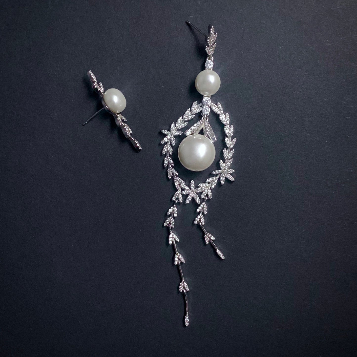 Silver & Ivory Pearl Asymmetrical Earrings