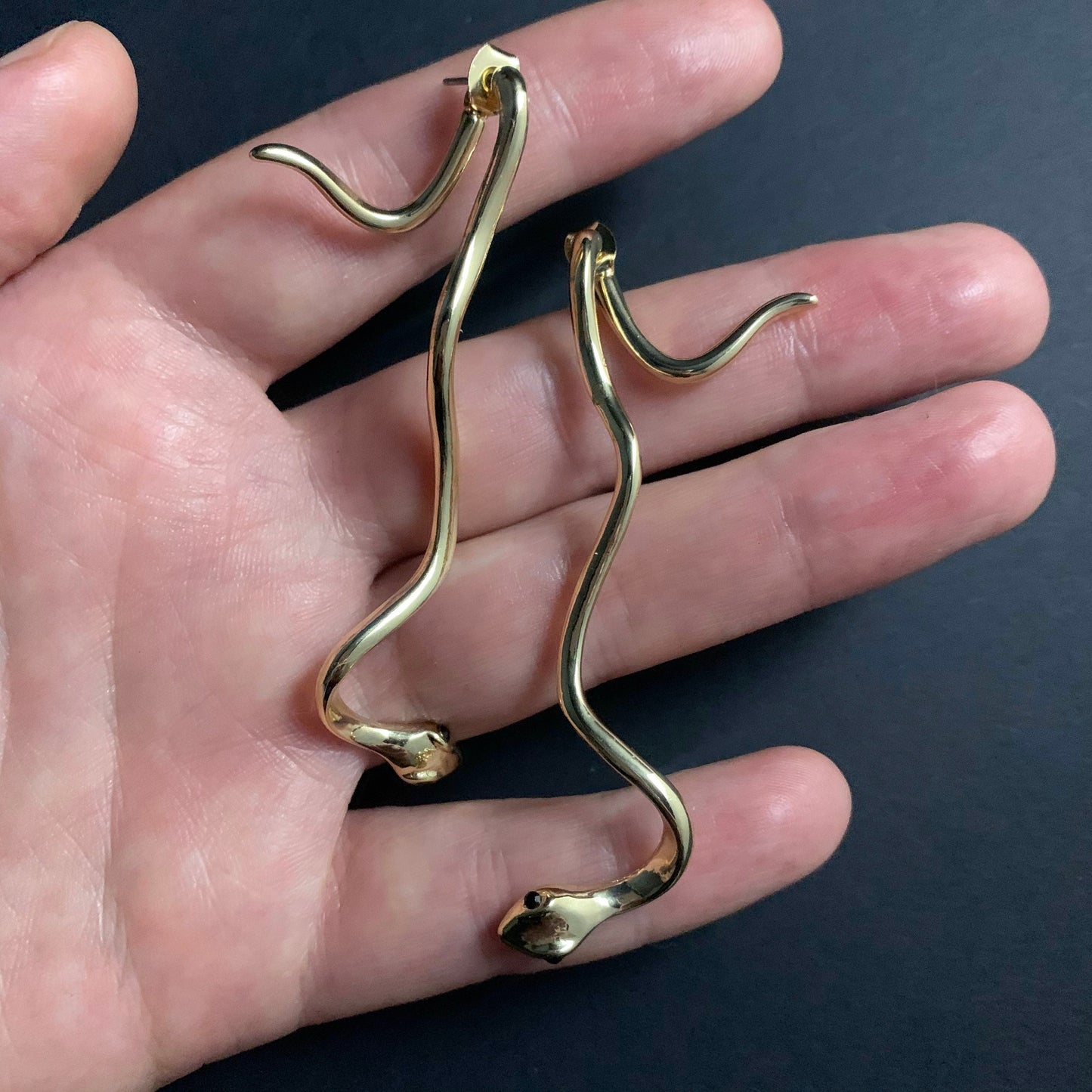 Gold Snake Earrings with Ear Jackets