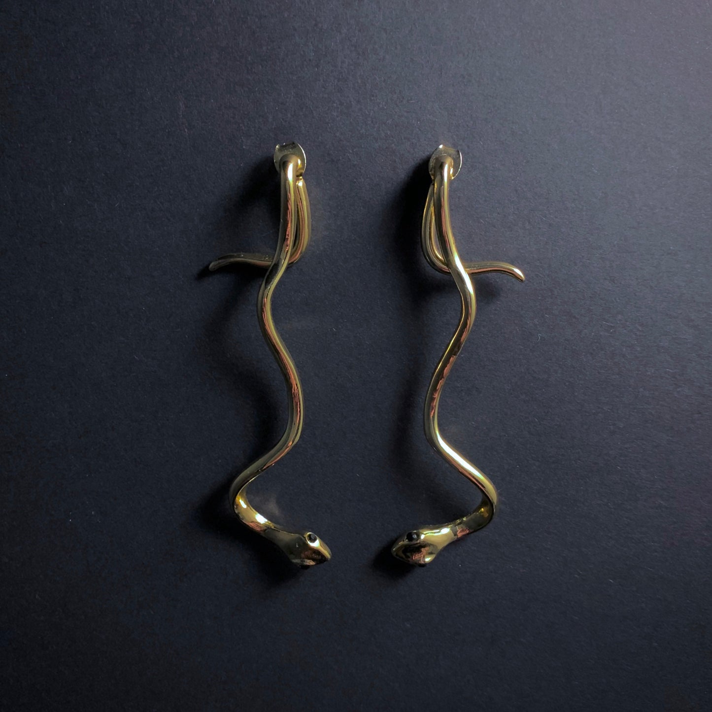 Gold Snake Earrings with Ear Jackets