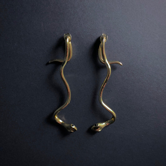 Gold Snake Earrings with Ear Jackets