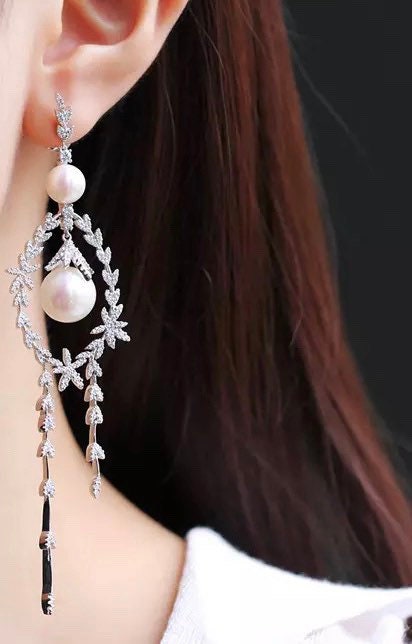 Silver & Ivory Pearl Asymmetrical Earrings