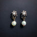 Flower & Baroque Freshwater Pearl Art Nouveau Stud Earrings in Snow White, Grey and Antique Gold