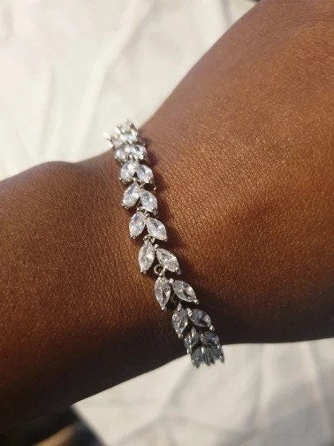 Elegant & Simple Silver Tennis Bracelet with Marquise Cubic Ziconias