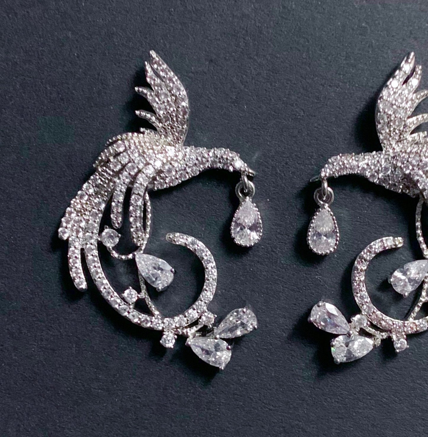 Phoenix Bird Silver & Clear Earrings