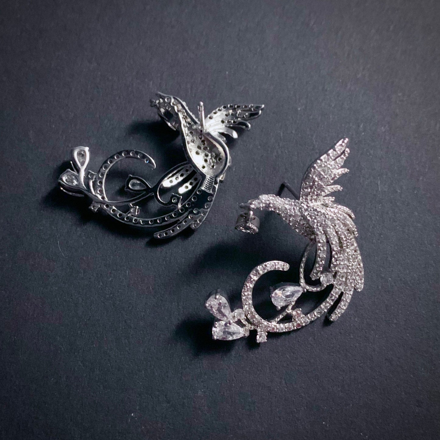 Phoenix Bird Silver & Clear Earrings