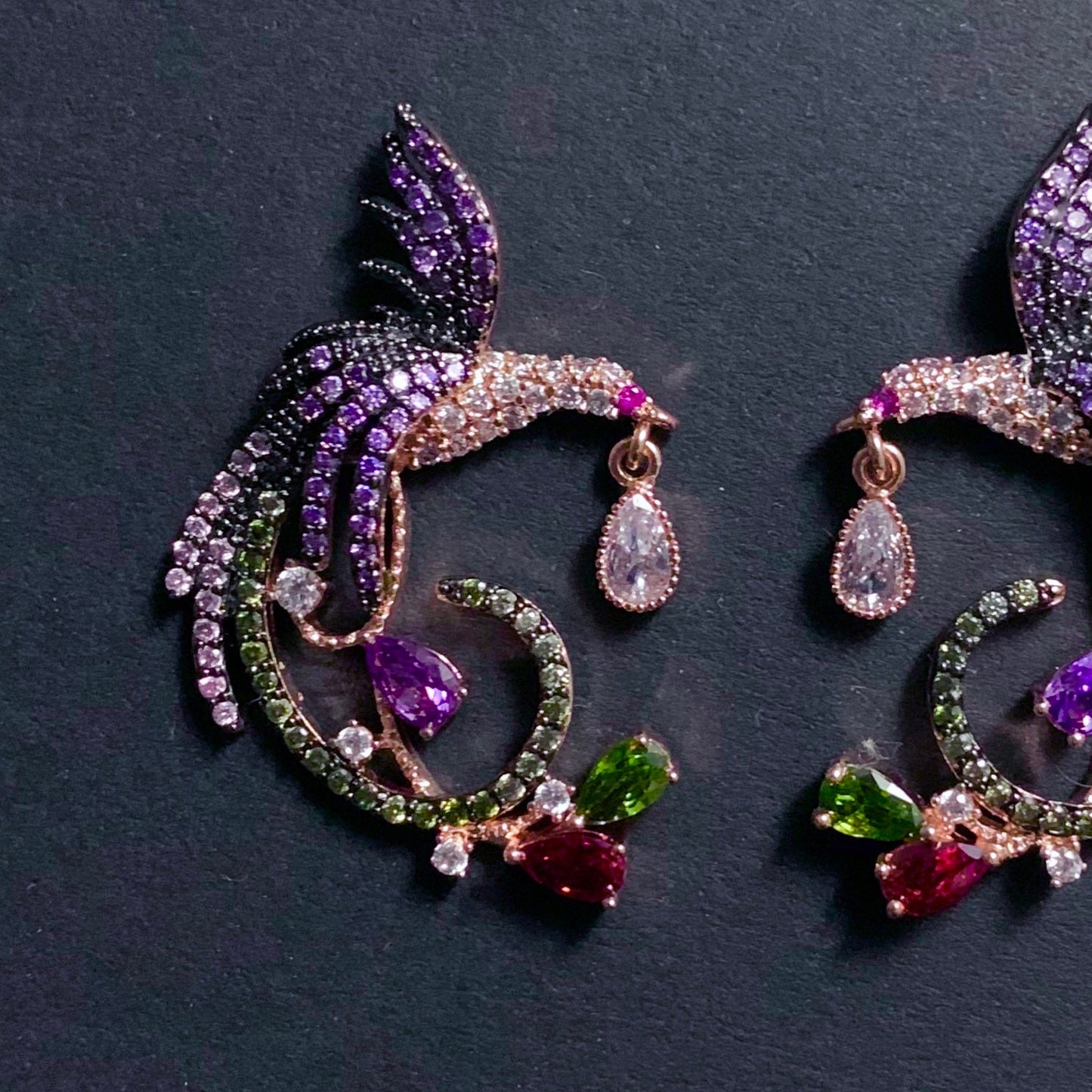 Phoenix Bird Rose Gold & Multi Color Earrings