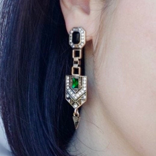 Art Deco Emerald & Black Gold Earrings