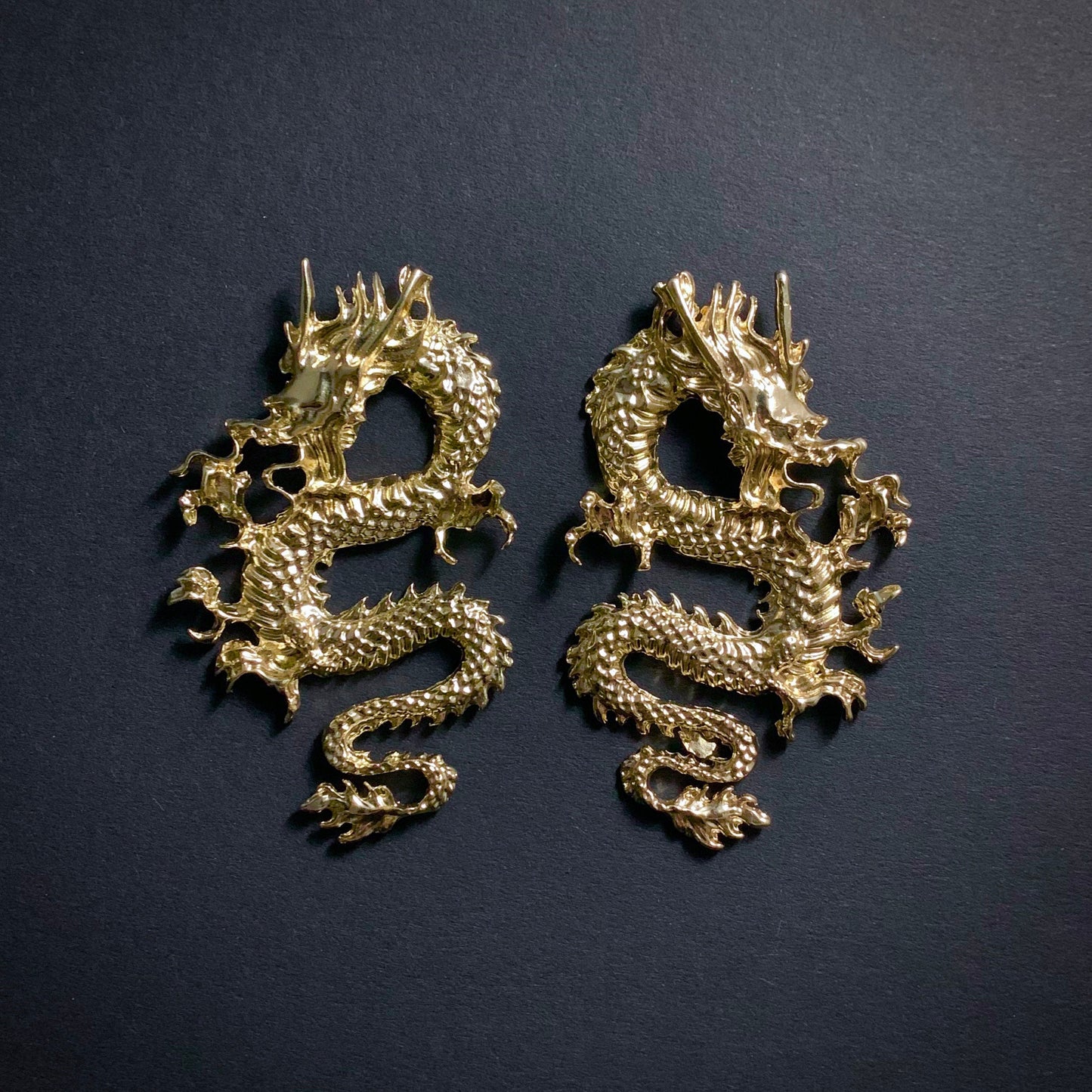 Hissing Dragon Large Gold Statement Earrings