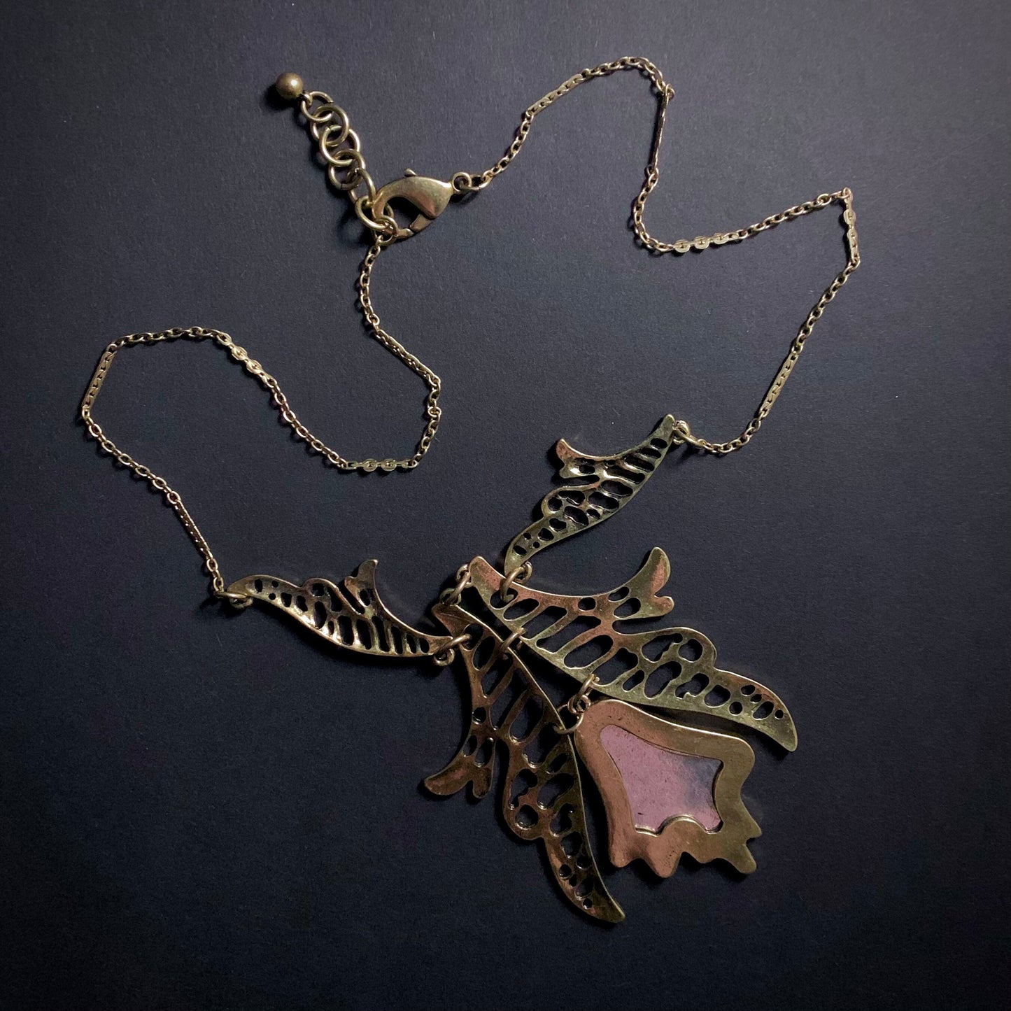 Cut-Out Mixed Metal Geometric Necklace in Antique Gold & Silver