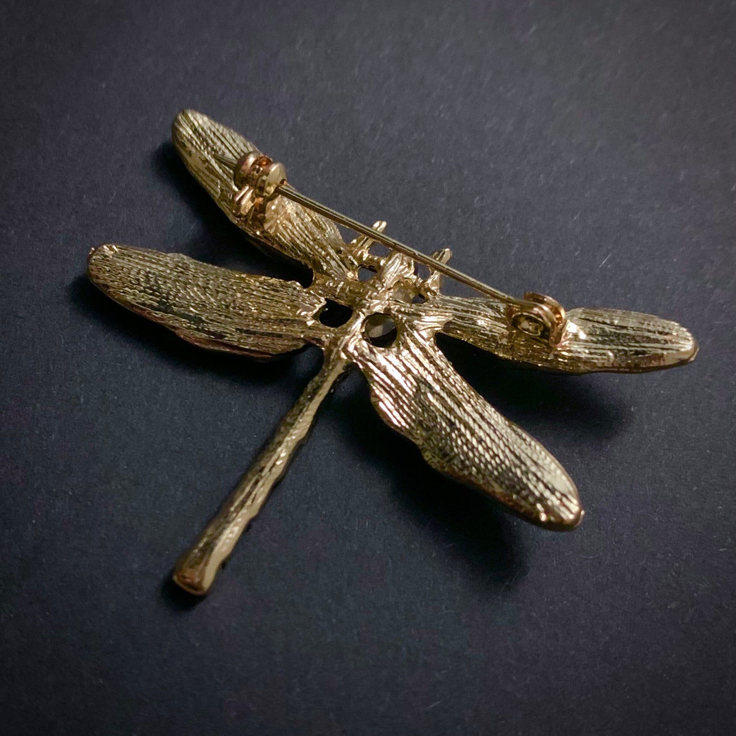 Art Nouveau Dragonfly Black & Cream Enamel Gold Brooch