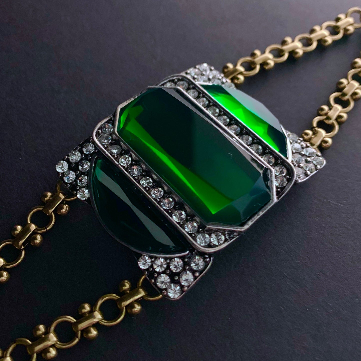 Art Deco Emerald Mixed Metal Bracelet