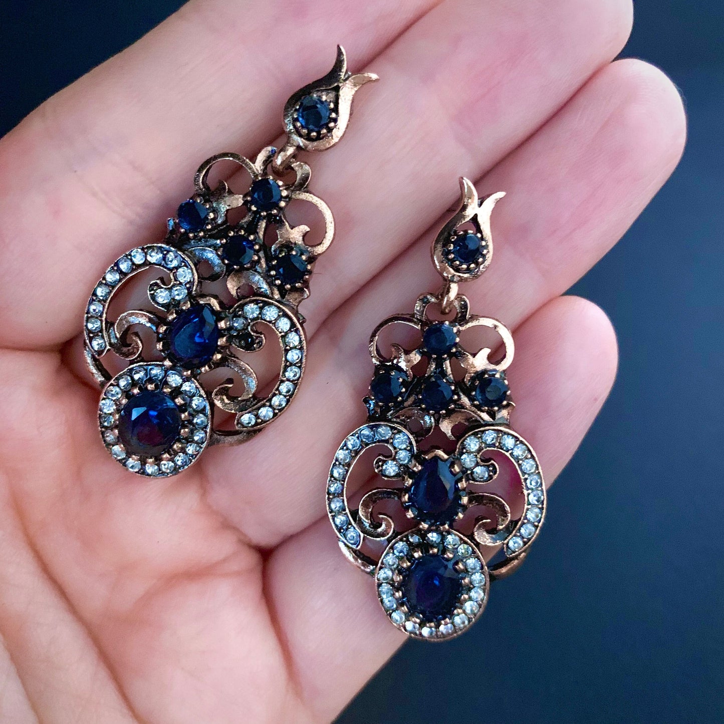 Sapphire Gold Chandelier Drop Earrings