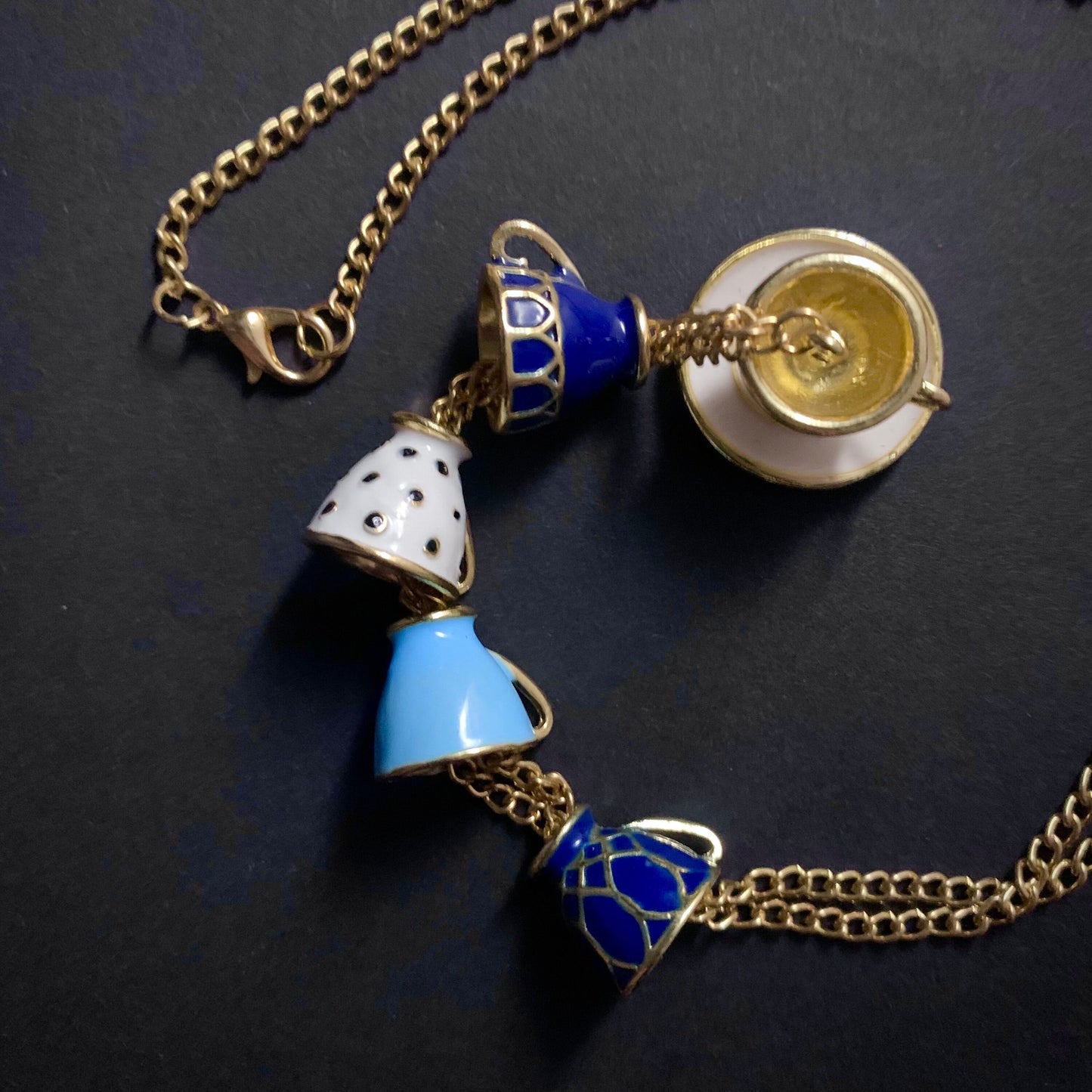 Stacked Enameled Tea-Cups Golden Necklace