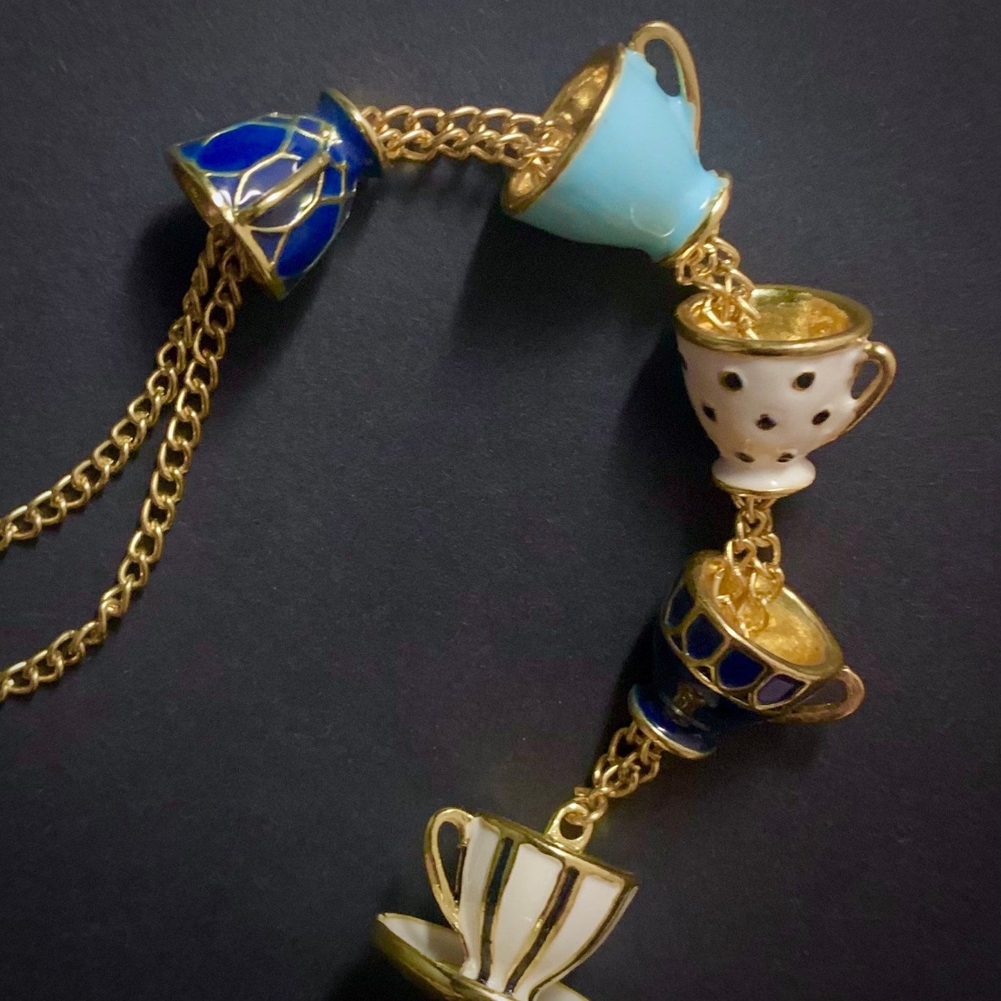 Stacked Enameled Tea-Cups Golden Necklace