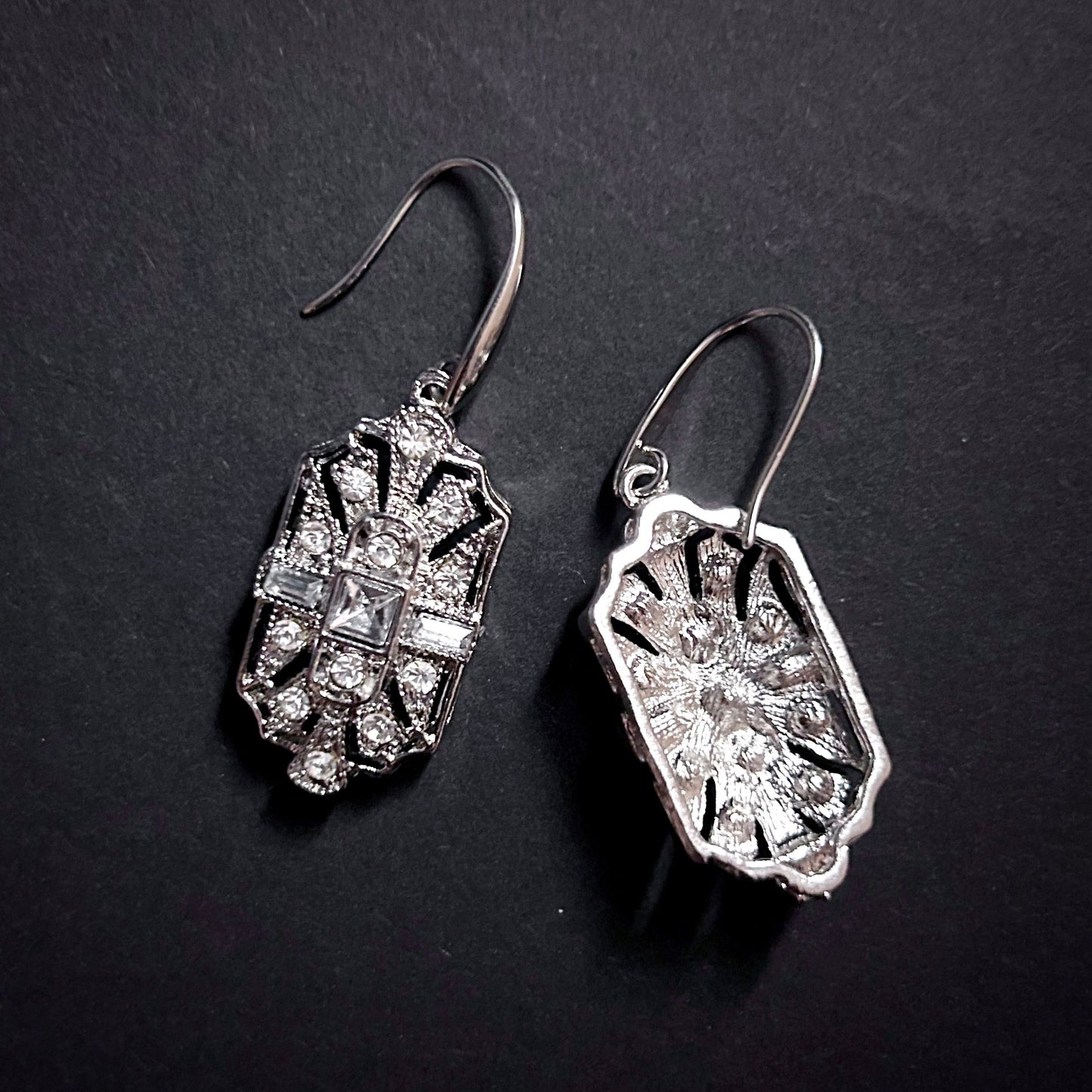 Art Deco Bridal/Bridesmaids Earrings in Silver & Clear
