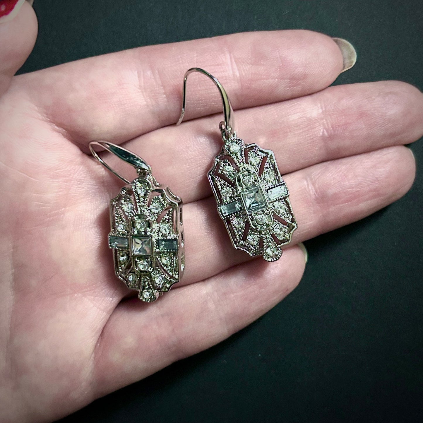 Art Deco Bridal/Bridesmaids Earrings in Silver & Clear