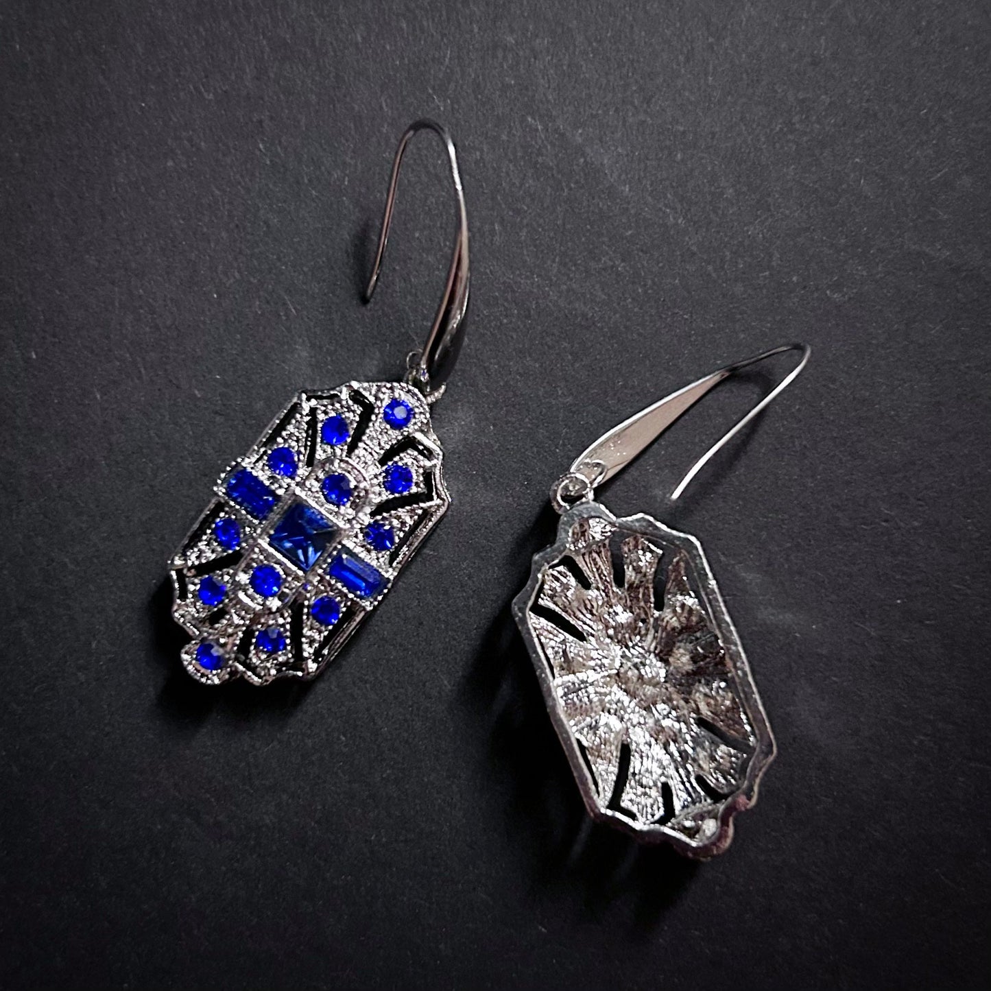 Art Deco Bridal/Bridesmaids Earrings in Silver & Sapphire