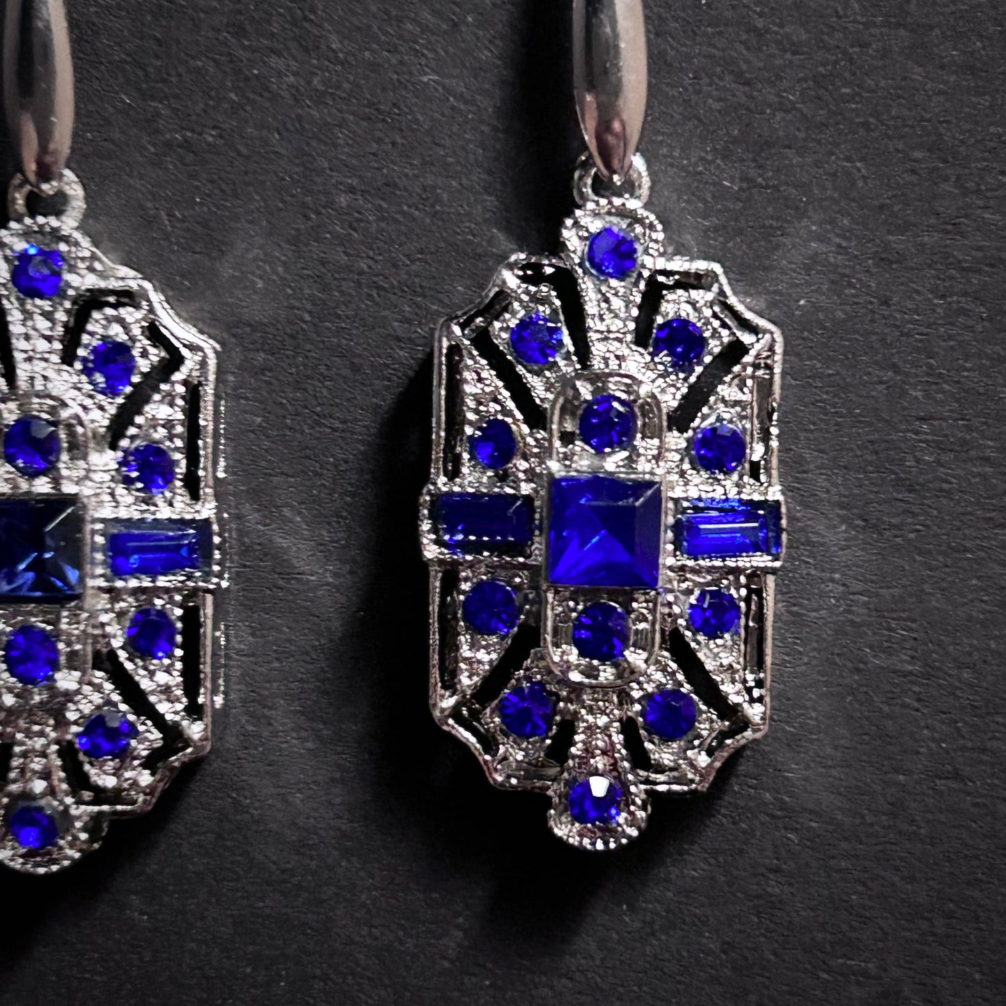 Art Deco Bridal/Bridesmaids Earrings in Silver & Sapphire