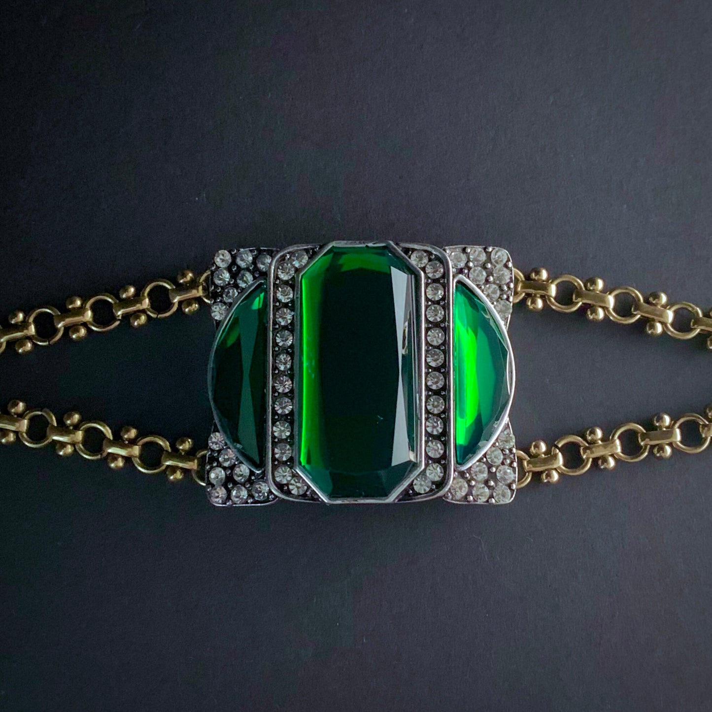 Art Deco Emerald Mixed Metal Bracelet