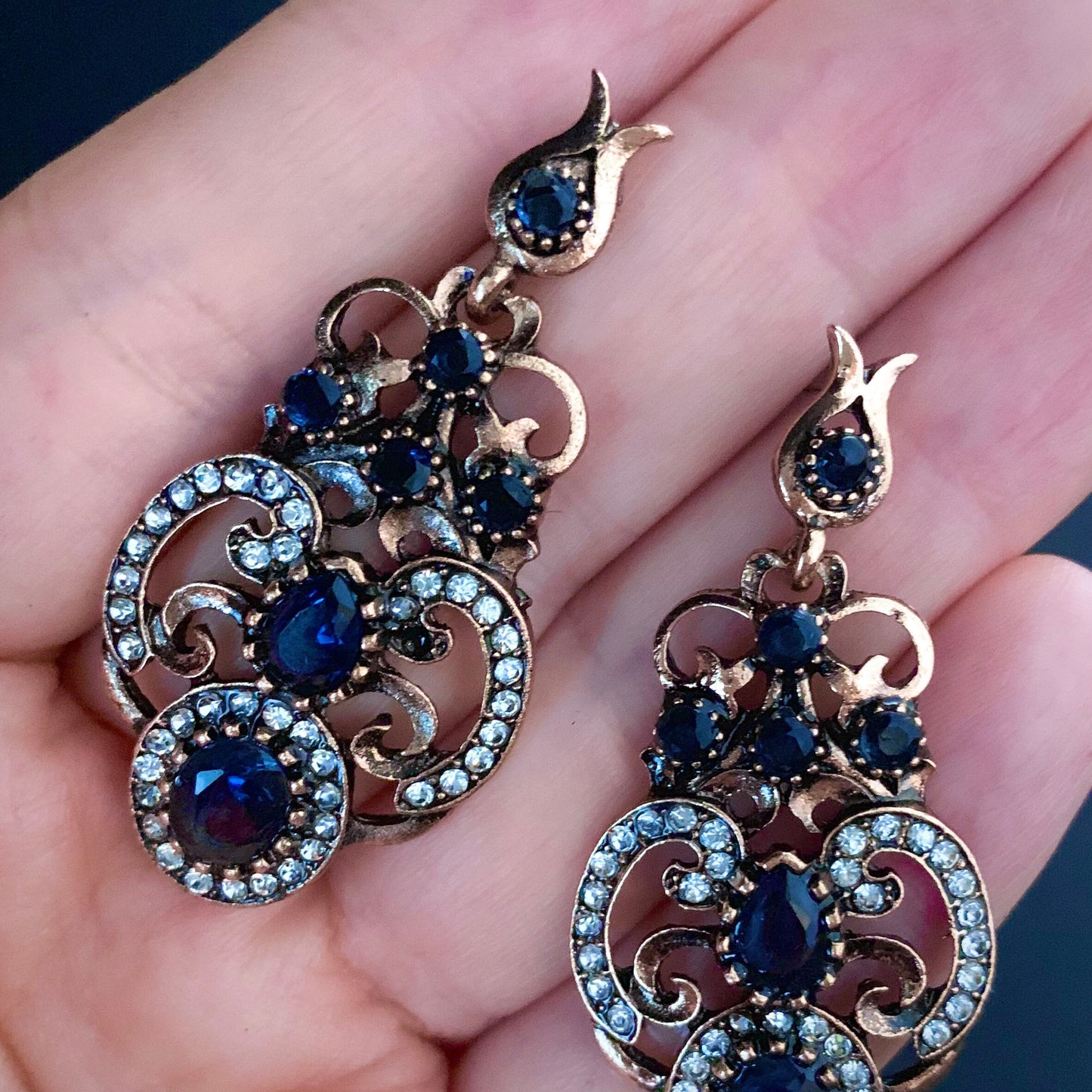 Sapphire Gold Chandelier Drop Earrings