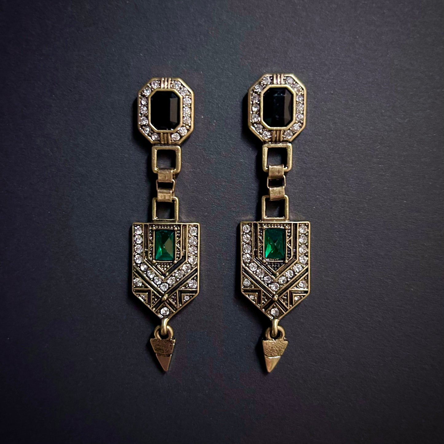 Art Deco Emerald & Black Gold Earrings