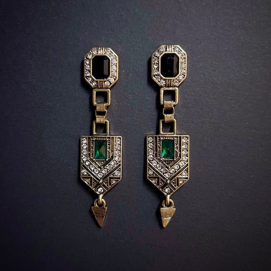 Art Deco Emerald & Black Gold Earrings