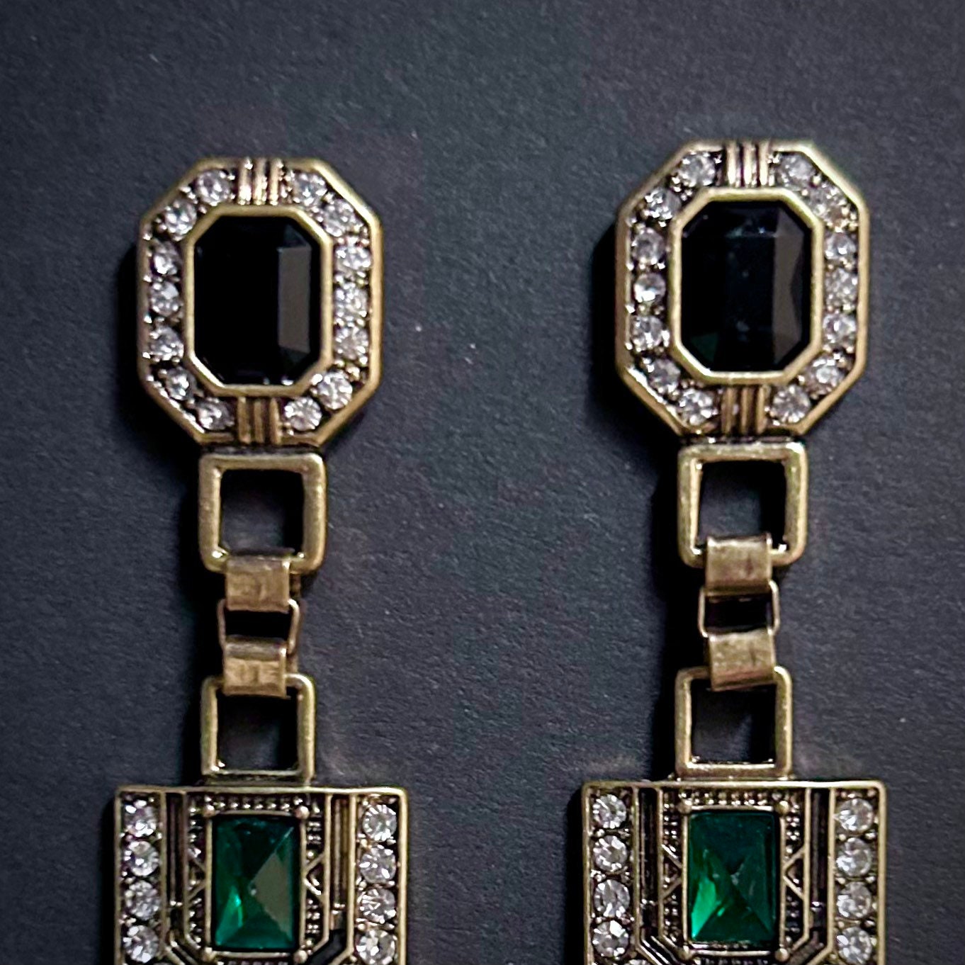 Art Deco Emerald & Black Gold Earrings