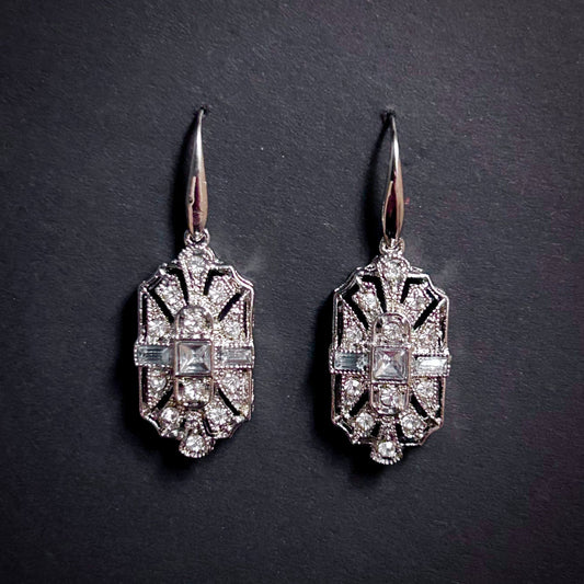 Art Deco Bridal/Bridesmaids Earrings in Silver & Clear