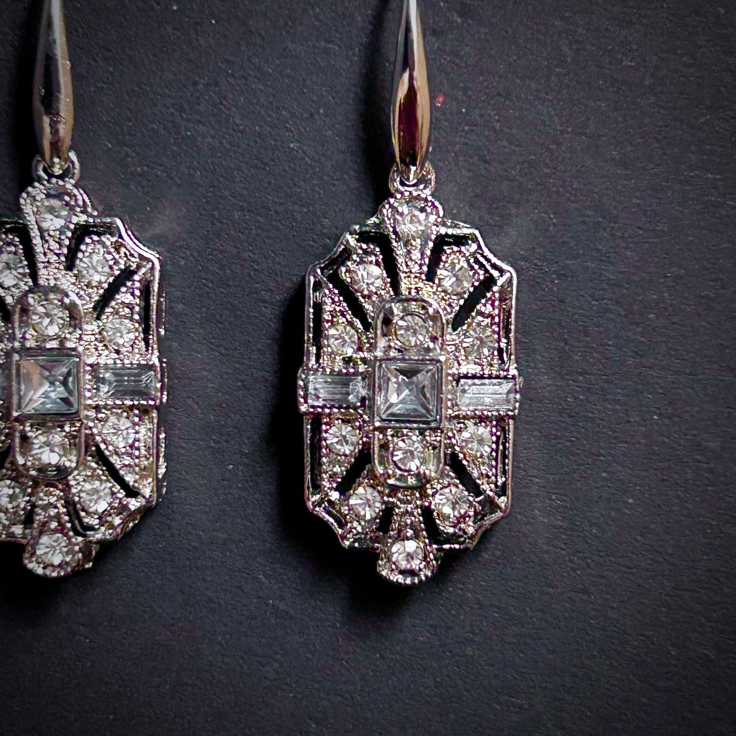 Art Deco Bridal/Bridesmaids Earrings in Silver & Clear
