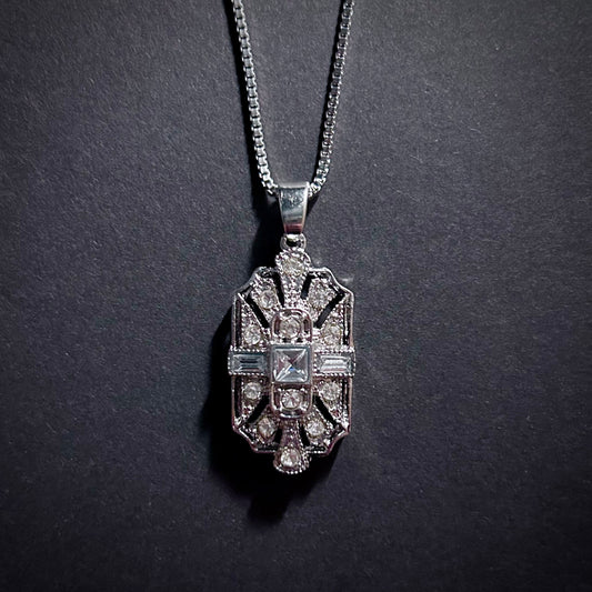 Art Deco Bridal/Bridesmaids Necklace in Silver & Clear