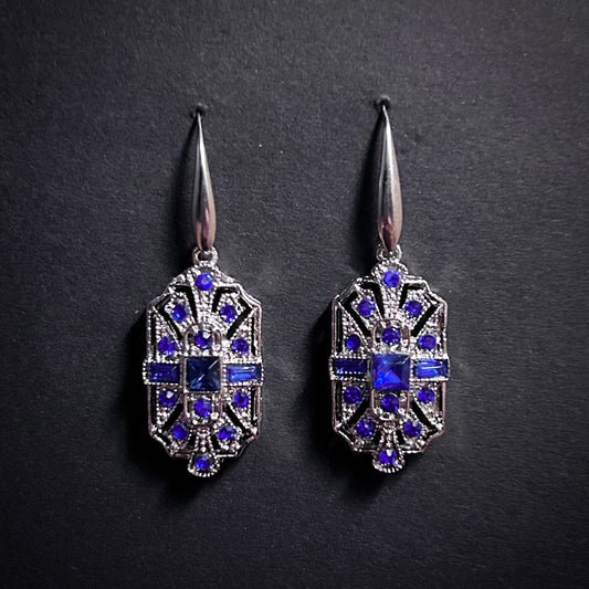 Art Deco Bridal/Bridesmaids Earrings in Silver & Sapphire