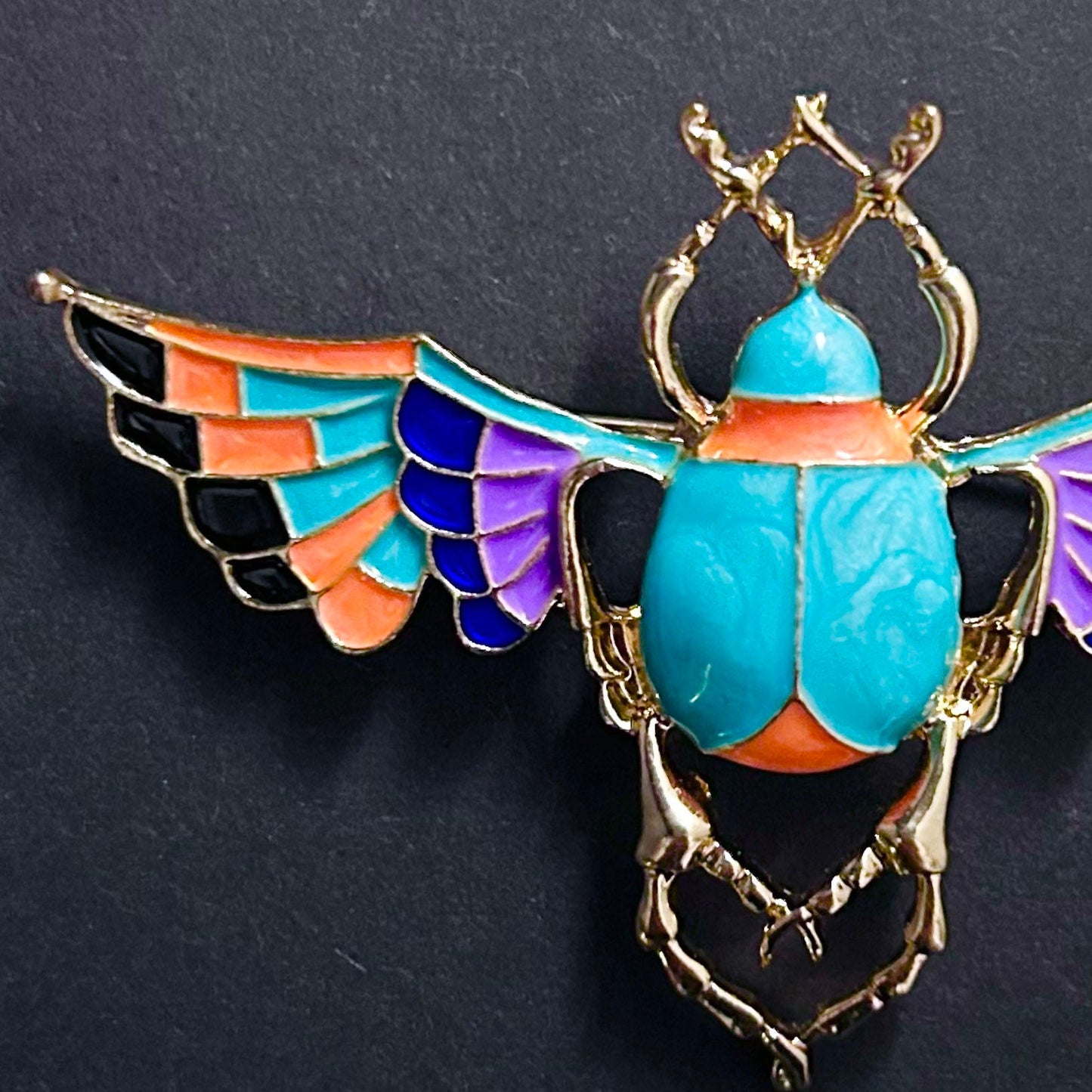 Art Deco Winged Beetle Colorful Cloisonné Enamel Brosch