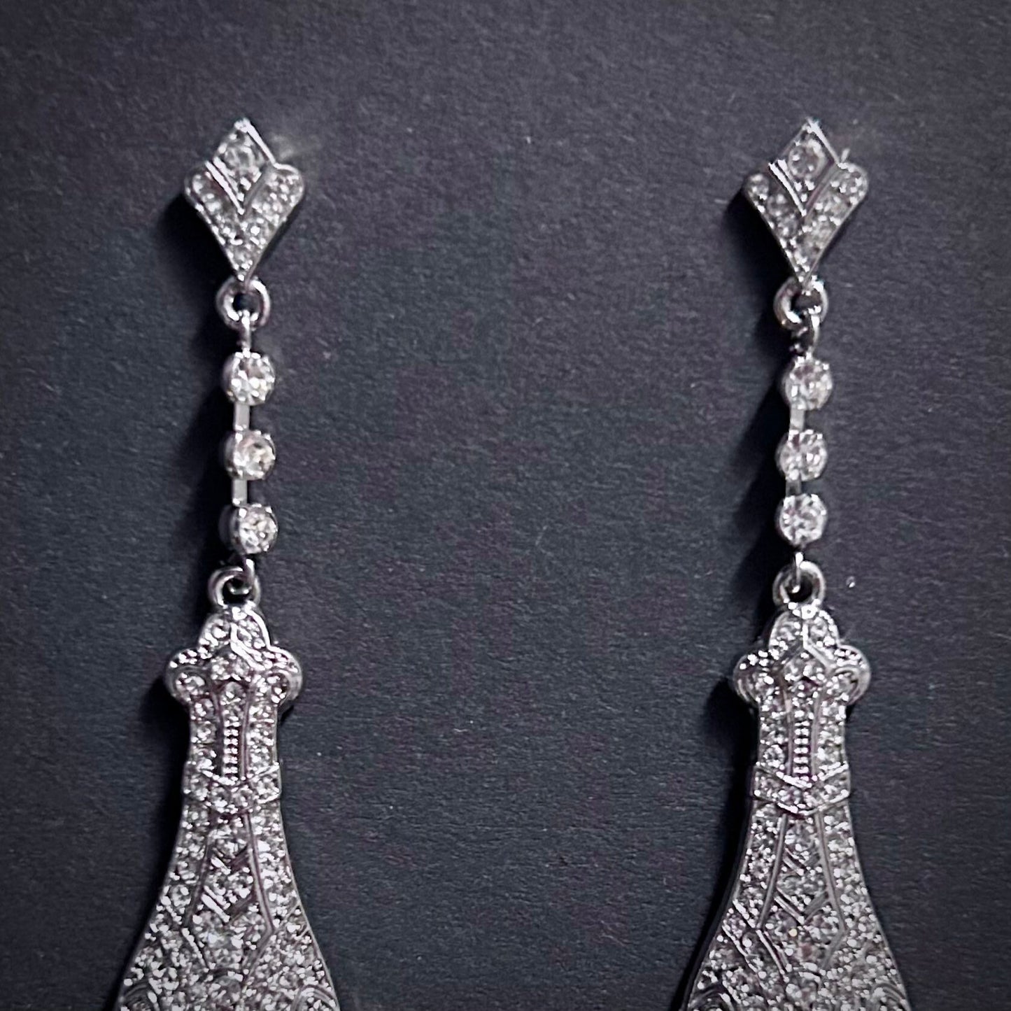 Art Nouveau Silver & Clear Rhinestone Chandelier Earrings