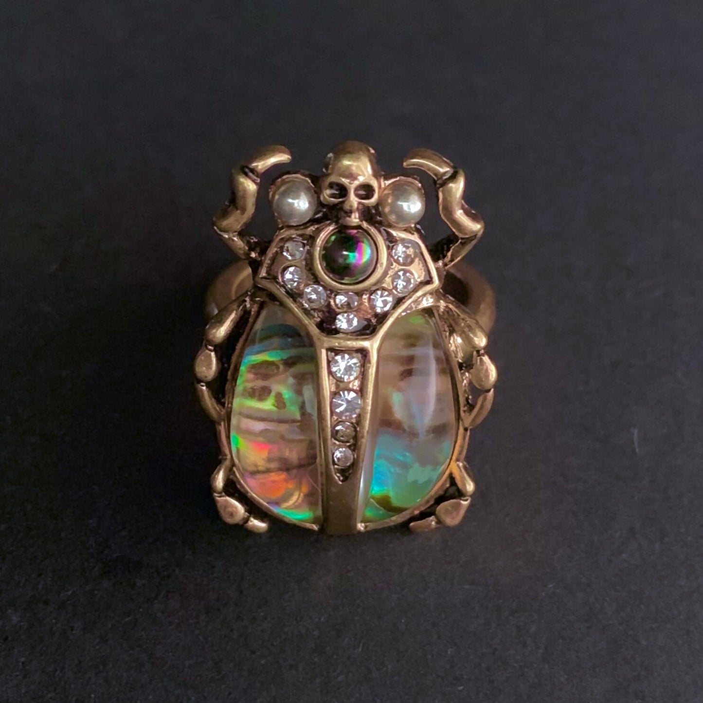 Scarab Abalone Gold Statement Ring