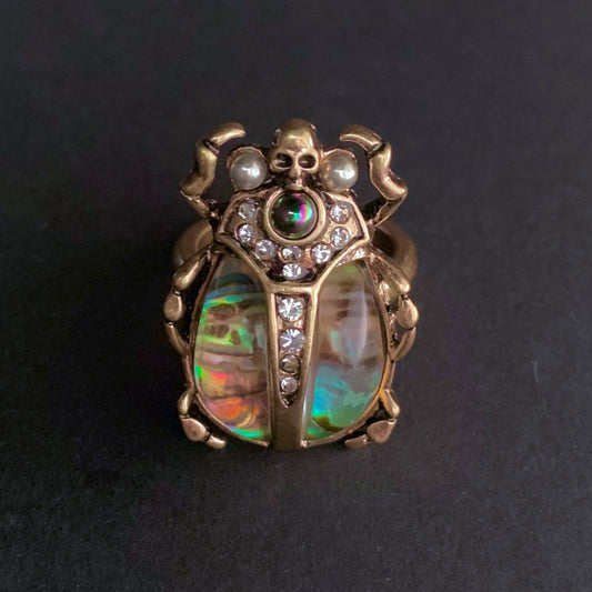 Scarab Abalone Gold Statement Ring