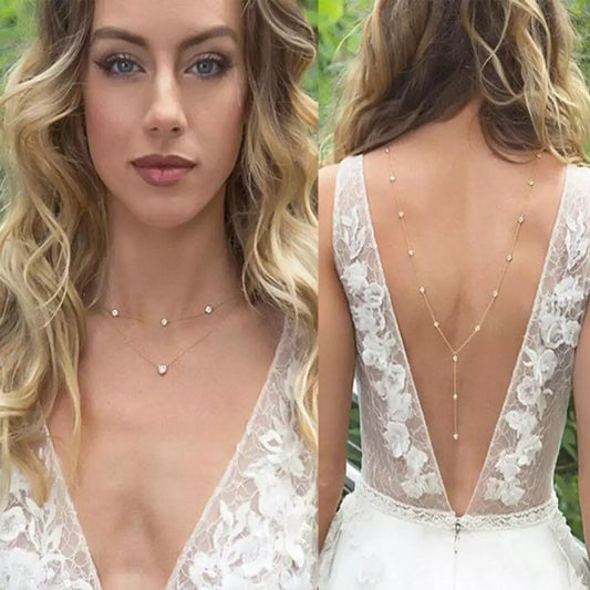 Silver & Rhinestone Back Drop Bridal Necklace