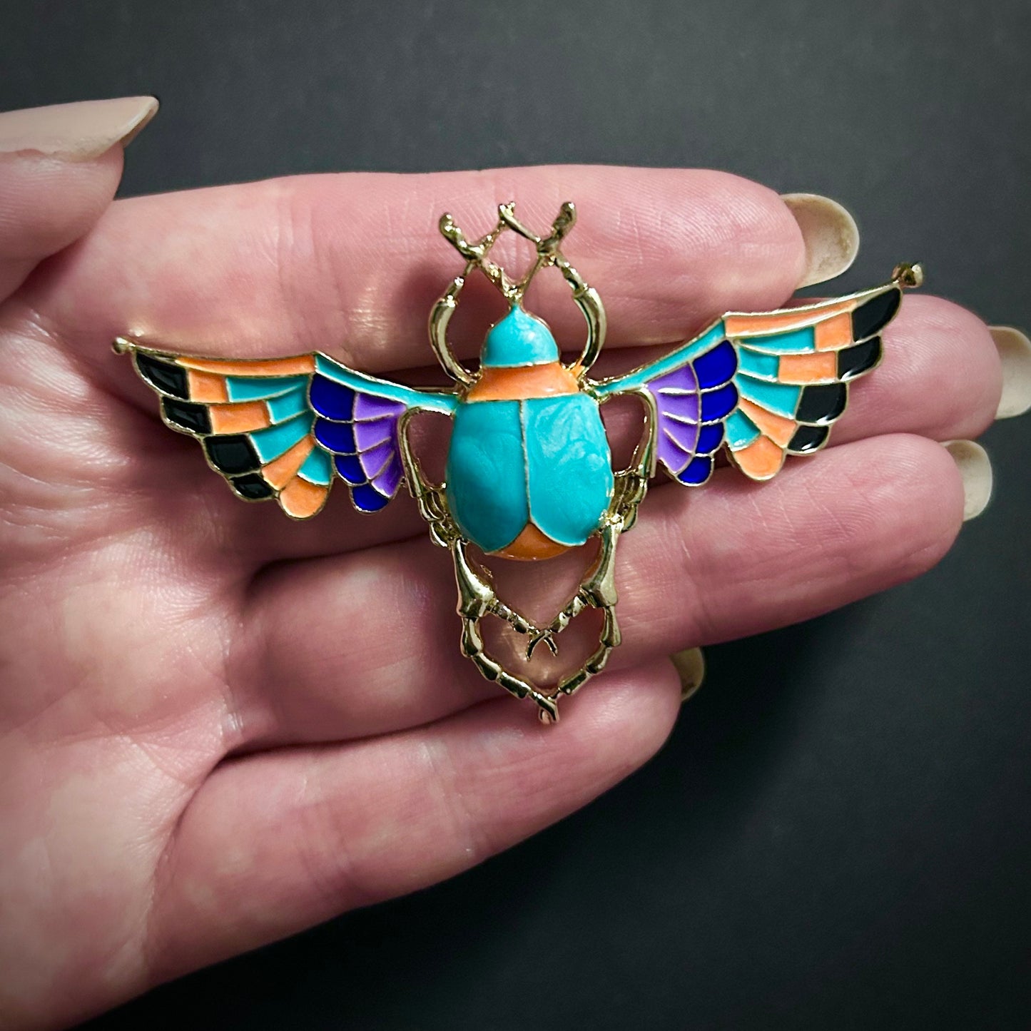 Art Deco Winged Beetle Colorful Cloisonné Enamel Brosch