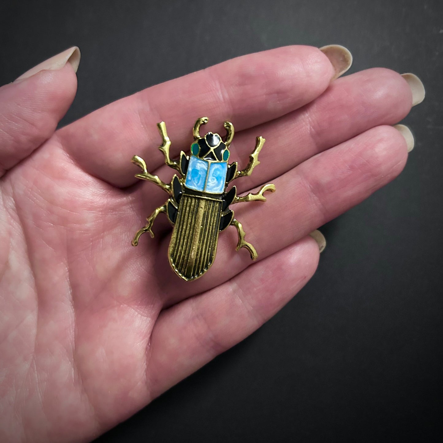 Art Deco Beetle Enamel & Antique Gold Brooch Pin