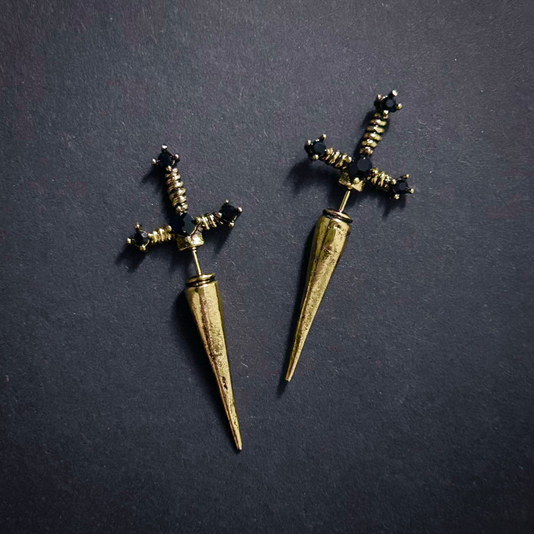 Boucles D'oreilles Chandelier Dorées émaillées Vertes - Style Art Nouveau Vintage
