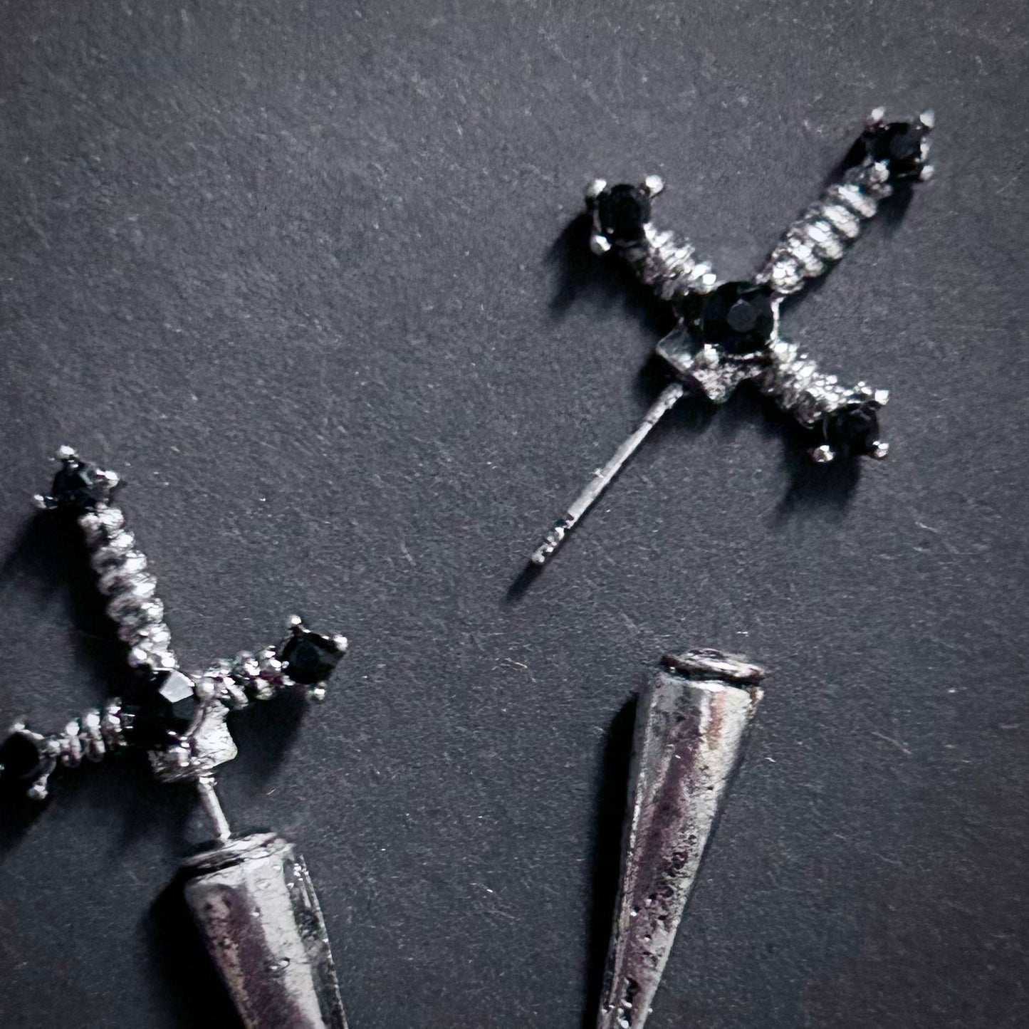 Dagger Knife Silver Faux Gauge Earrings