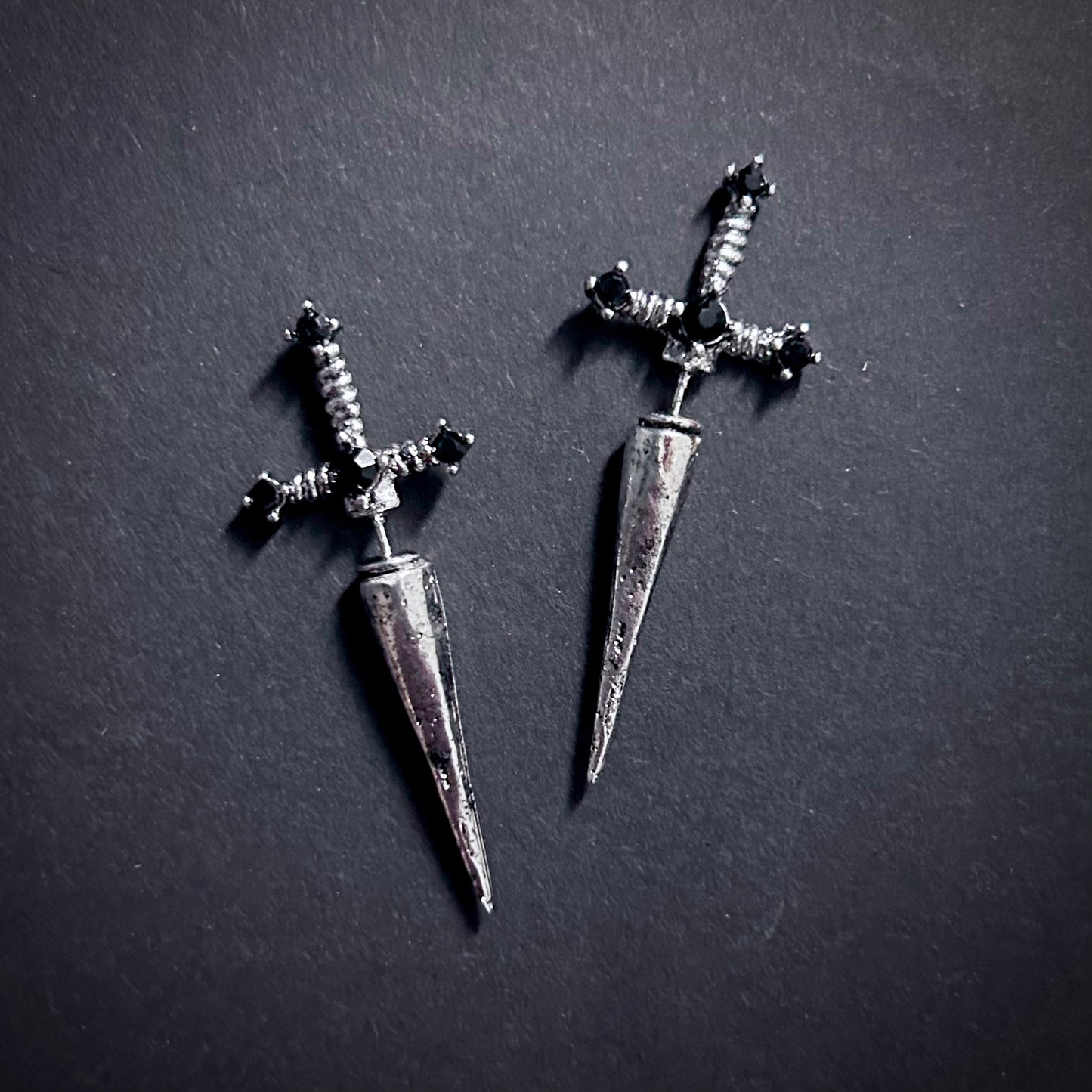 Dagger Knife Silver Faux Gauge Earrings