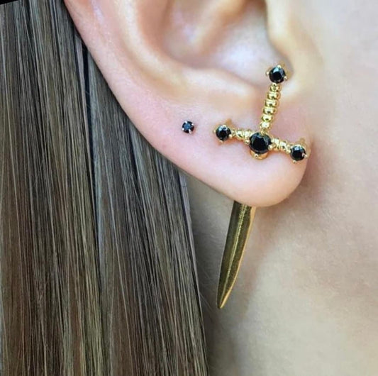 Dagger Knife Gold Faux Gauge Earrings