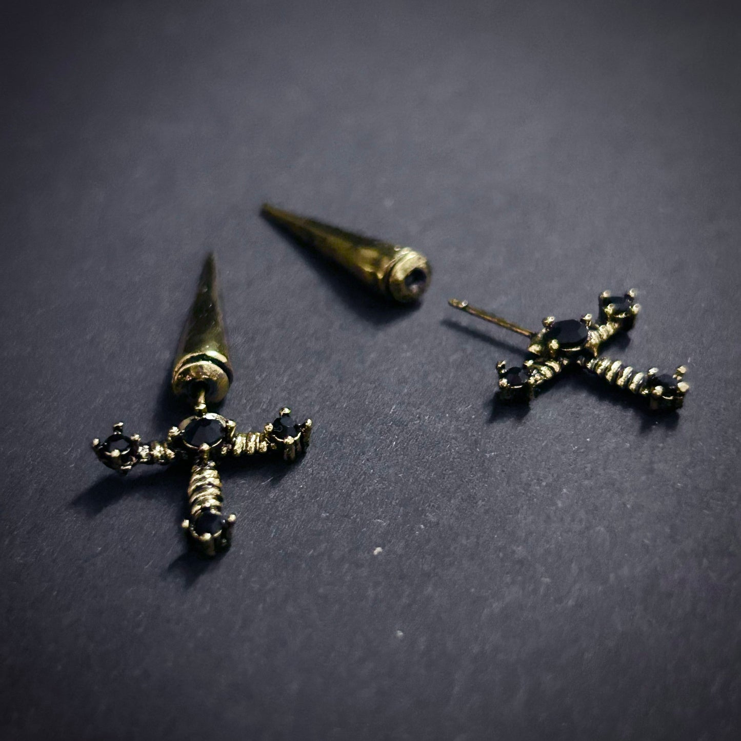 Dagger Knife Gold Faux Gauge Earrings