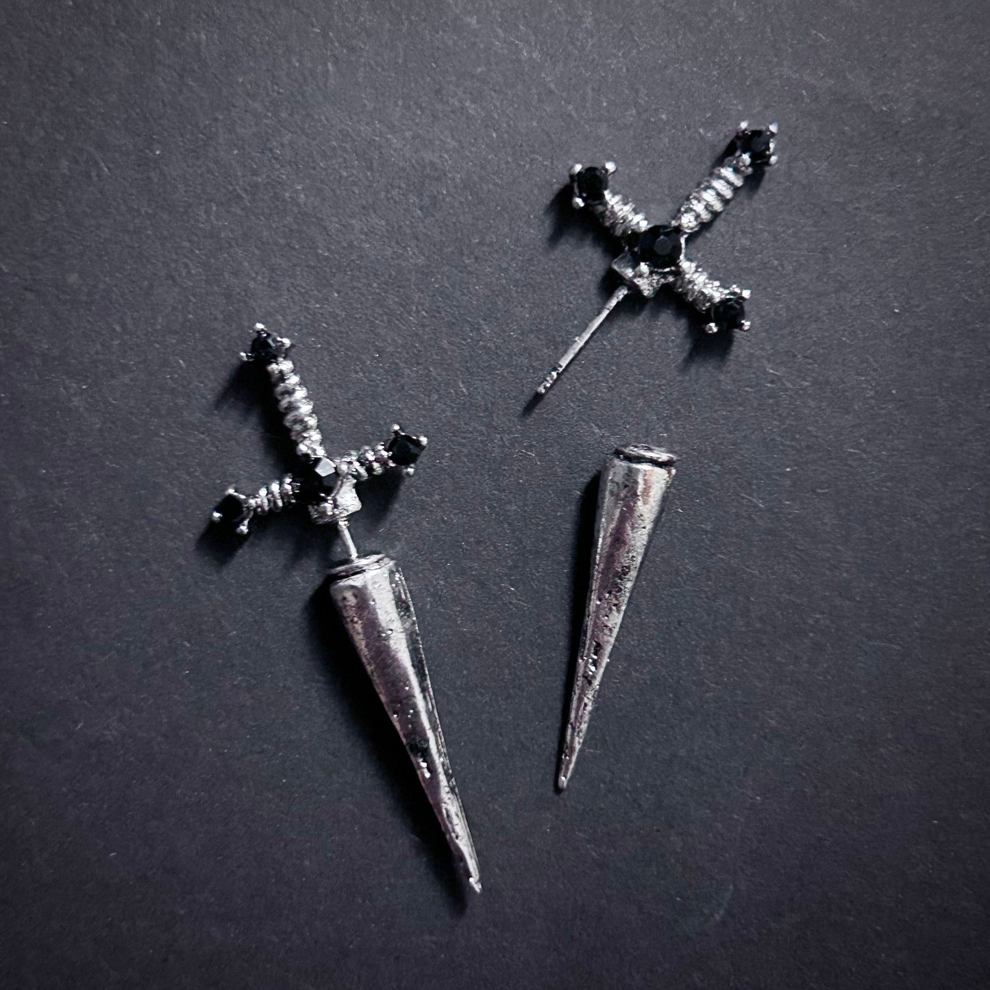 Dagger Knife Silver Faux Gauge Earrings