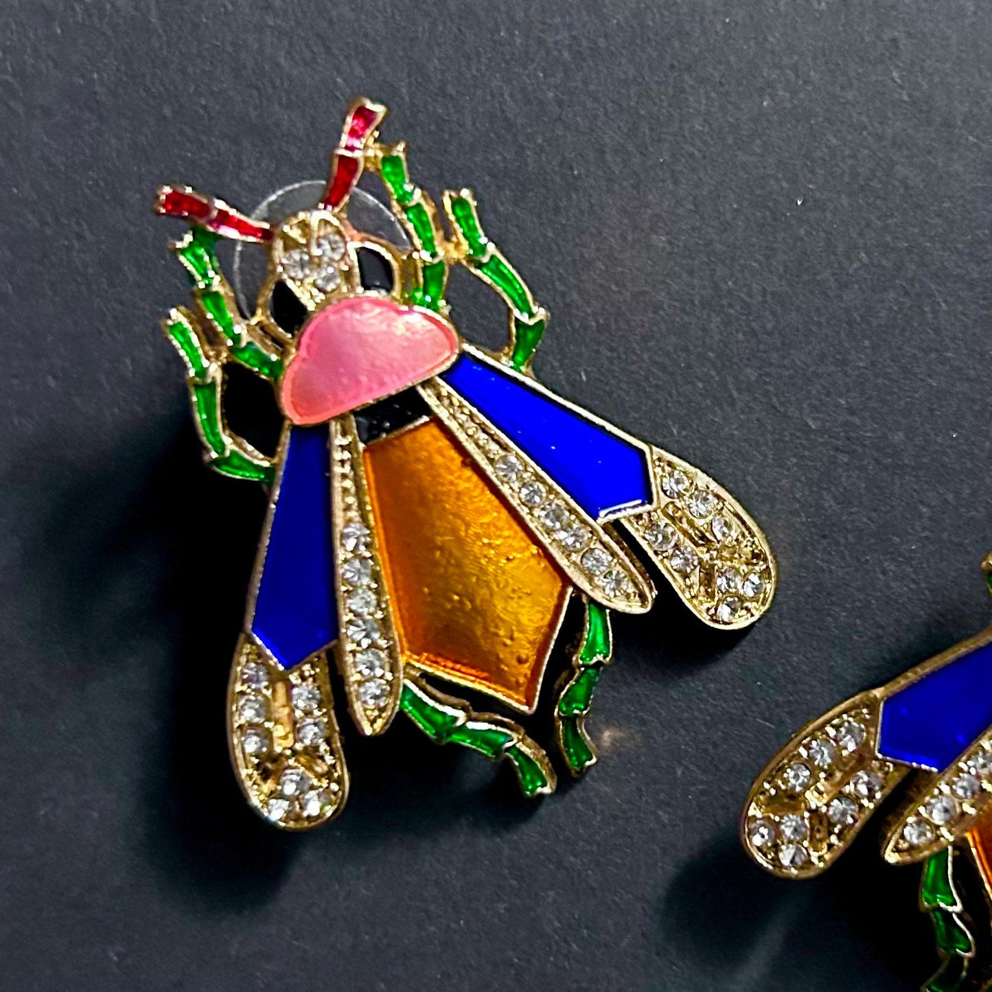 Bee Cloisonné Enamel & Rhinestone Earrings