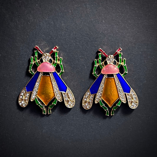 Bee Cloisonné Enamel & Rhinestone Earrings