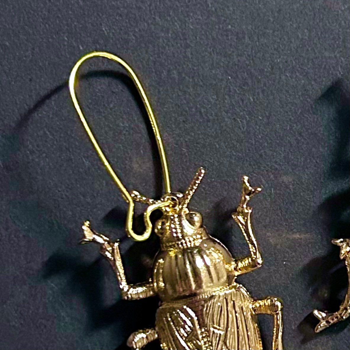 Cockroach Beetle Golden Drop Earrings