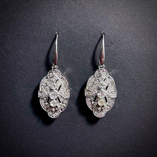 Art Nouveau Bridal/Bridesmaids Earrings in Silver & Clear